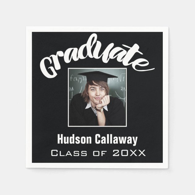Hand Lettered Your Photo Class Of Graduation Napkin