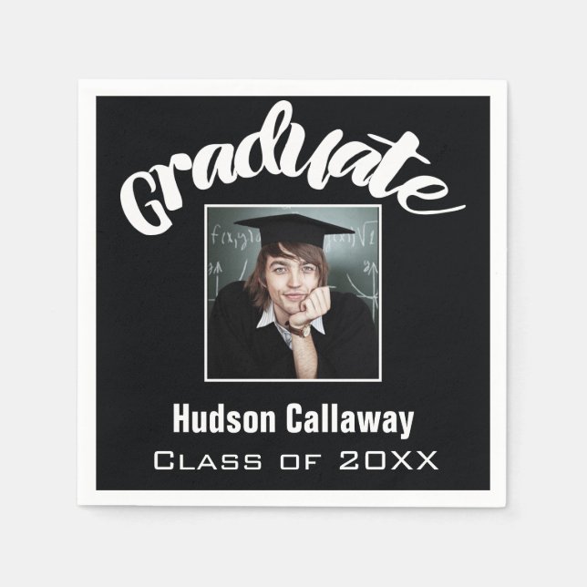 Hand Lettered Your Photo Class of Graduation Napkins (Front)