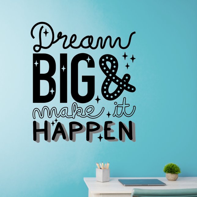 Hand Lettering Dream Big Make it Happen Motivation Wall Decal (Home Office)