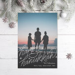 Hand-lettering Happy Hanukkah Photo Holiday Card<br><div class="desc">Hand-lettering happy Hanukkah with stars; portrait,  vertical orientation</div>