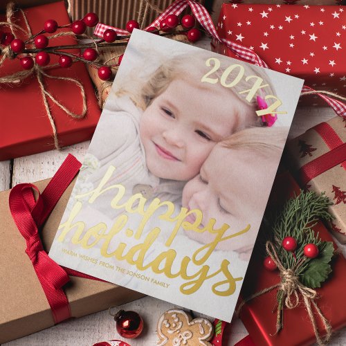 Hand Lettering Holidays Photo Real Gold Foil Card