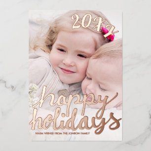 Hand Lettering Holidays Photo Real Rose Gold Card