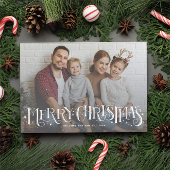 Hand Lettering Merry Christmas Family Photo Card by BanterandCharm at Zazzle