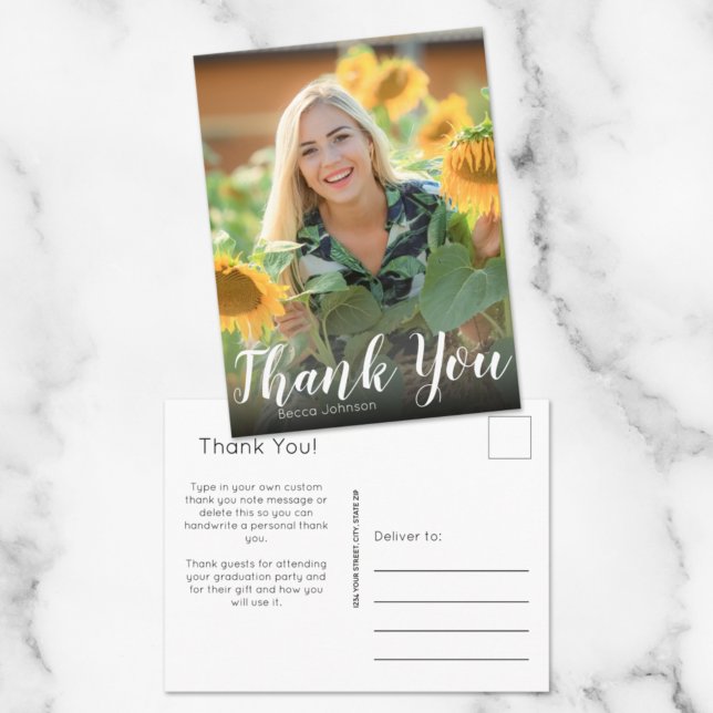 Hand Lettering Photo Graduation Thank You Postcard (Creator Uploaded)