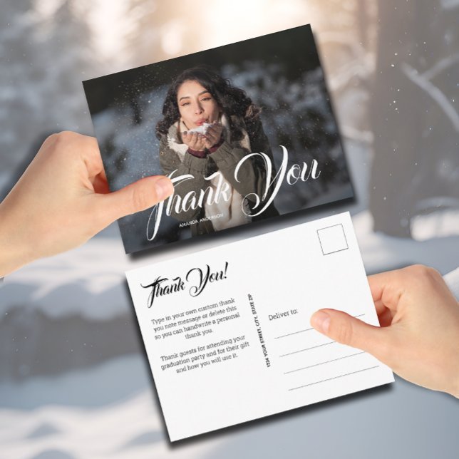 Hand Lettering Photo Graduation Thank You Postcard (Creator Uploaded)