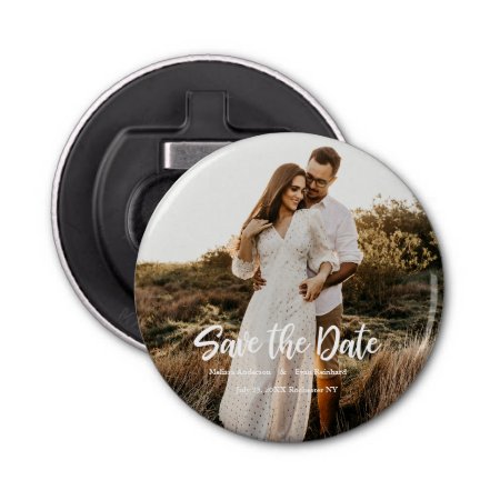 Hand Lettering Photo Save The Date Bottle Opener
