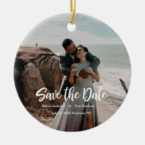 Hand Lettering photo Save the Date Ceramic Ornament