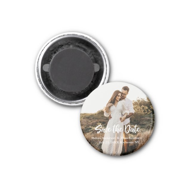 Hand Lettering photo Save the Date Magnet (Front)
