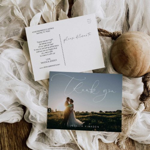 Hand Lettering Photo Wedding Thank You Postcard