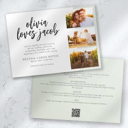 Hand Lettering Photos QR Code Informal Wedding Invitation