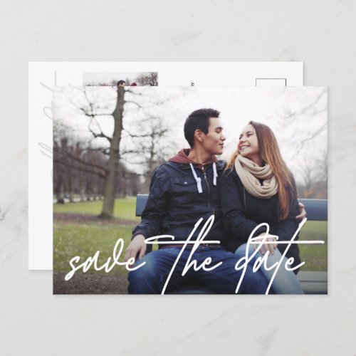 Hand lettering Save the date Modern photo  Announcement Postcard