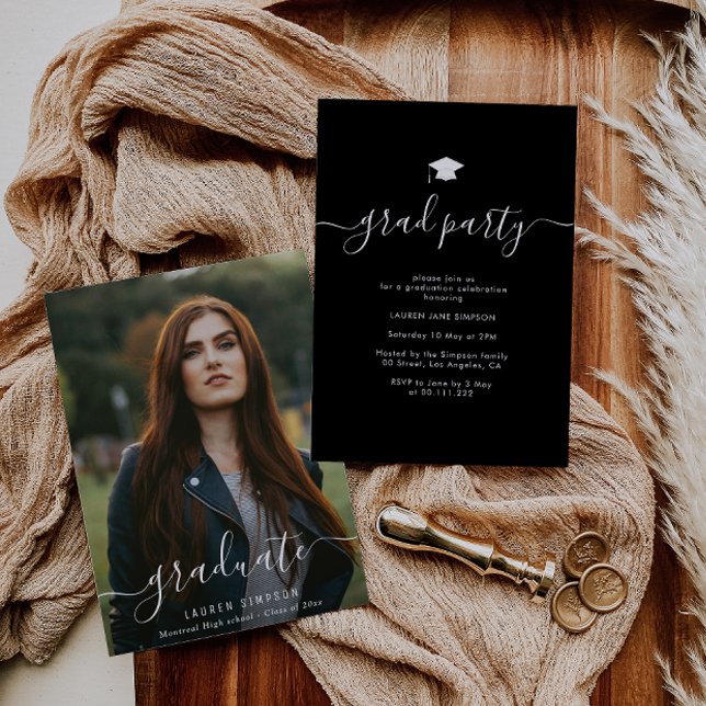 Hand lettering script photo graduation party invitation (Creator Uploaded)