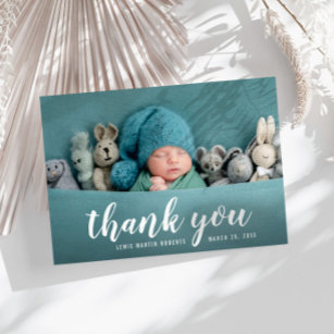 hand lettering thank you birth announcement card