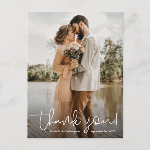 Hand_lettering Thank You Script Photo Wedding Announcement Postcard