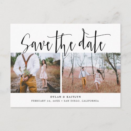 Hand Lettering Two Photos Save the Date Postcard