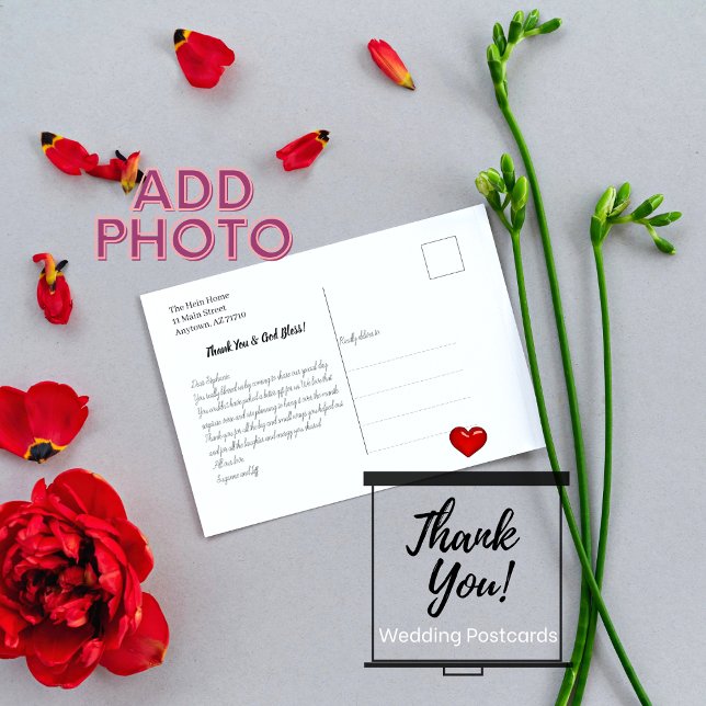 Hand Lettering Wedding Template Photo Thank You  Postcard (Creator Uploaded)