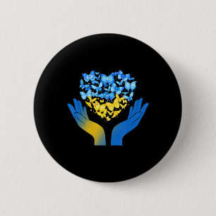 Hand Love Heart Butterfly Ukrainian Flag Stand Wit Button
