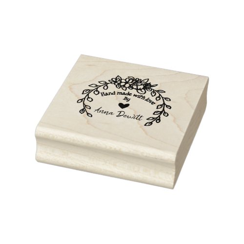 Hand Made By Floral Rubber Stamp