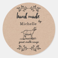 hand made by goat milk soap monogram classic round sticker