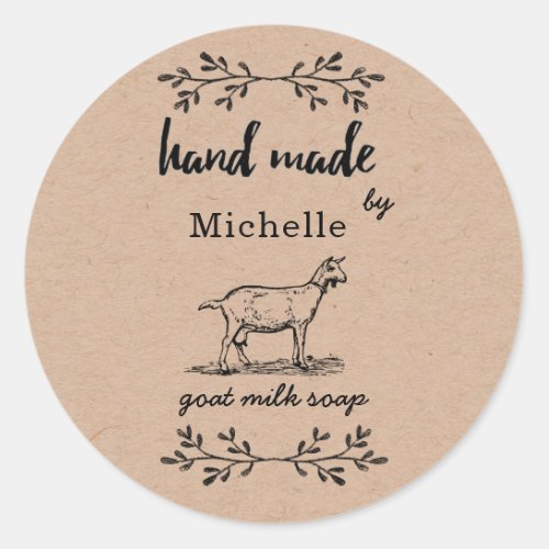 hand made by goat milk soap monogram classic round sticker