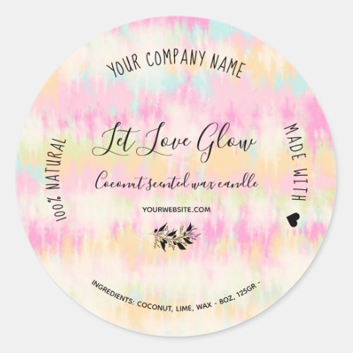 Hand made craft candle Tie dye unicorn rainbow Classic Round Sticker