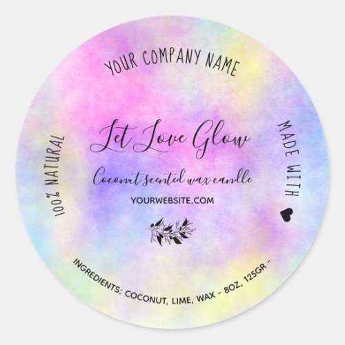 Hand made craft candlle watercolor rainbow pink classic round sticker