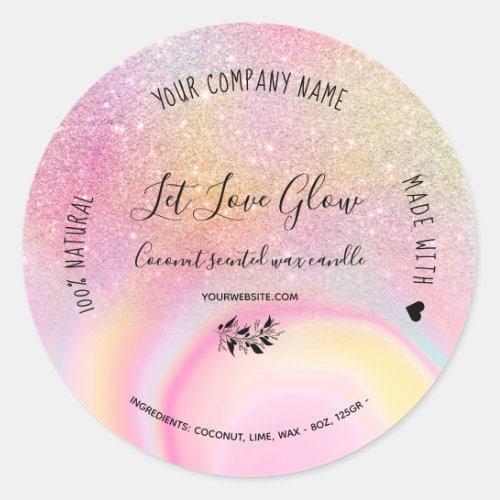 Hand made craft marble unicorn rainbow glitter classic round sticker