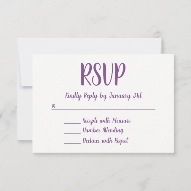Hand Made Font Script Purple and White RSVP (Front)