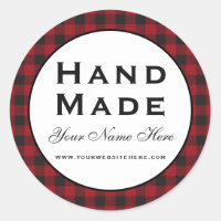 Hand Made Red Plaid Classic Round Sticker