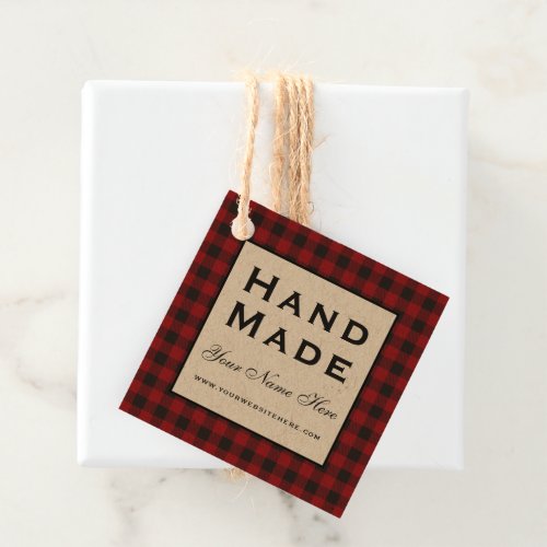 Hand Made Red Plaid Kraft Product Tags