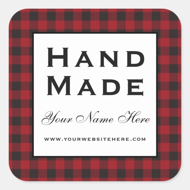 Hand Made Red Plaid Square Sticker (Front)
