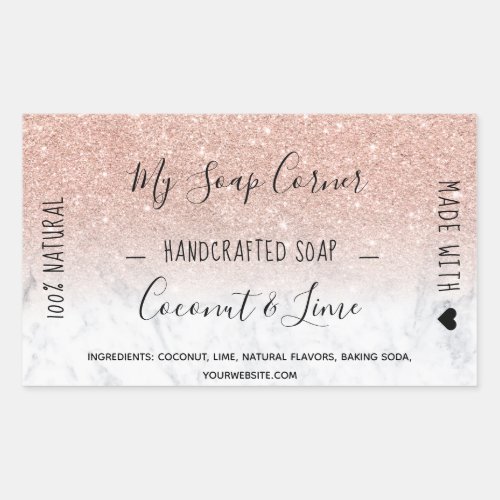 Hand made soap rose gold glitter marble ombre rectangular sticker