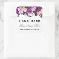 Hand Made Watercolor Purple Floral Small Square Sticker