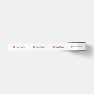 Hand Made with a Pink Heart Grosgrain Ribbon