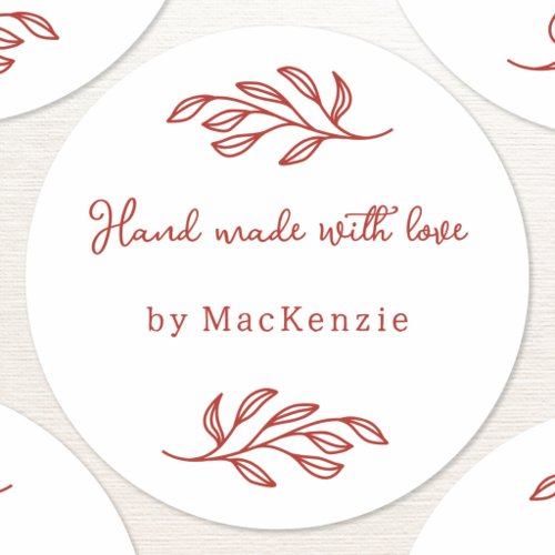Hand Made With Love Botanical Leaf Classic Round Sticker