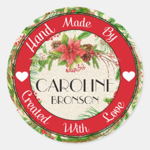 Hand Made With Love Christmas Sticker