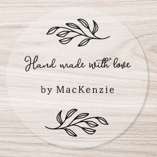 Hand Made With Love Personalized Botanical Leaf Classic Round Sticker