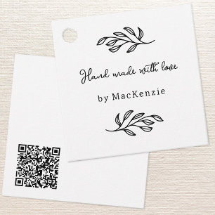 Hand Made With Love QR Code Botanical Price Tag