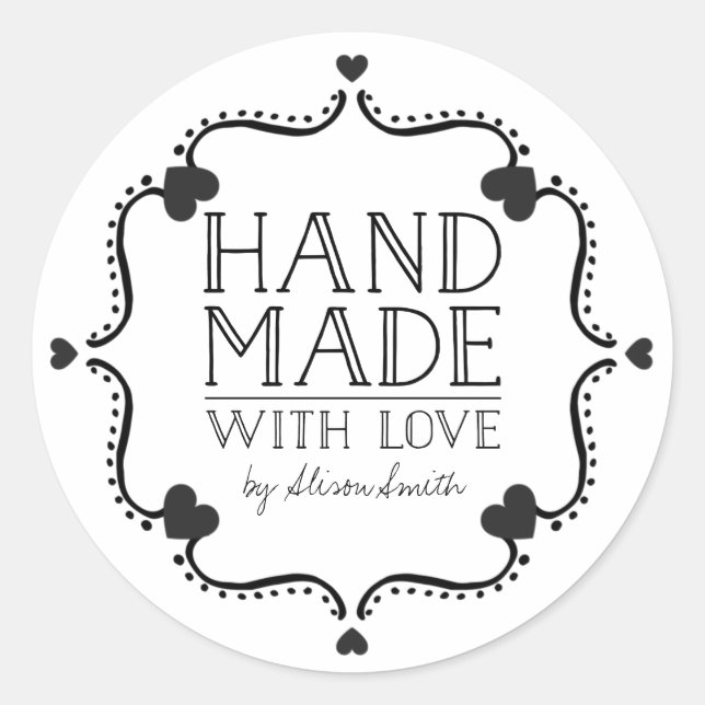 Hand made with love stickers with Hearts (Front)