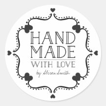 Hand made with love stickers with Hearts
