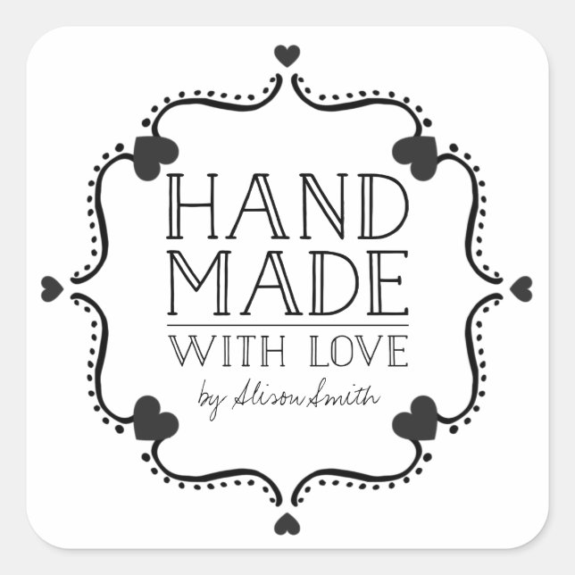 Hand made with love stickers with Hearts (Front)
