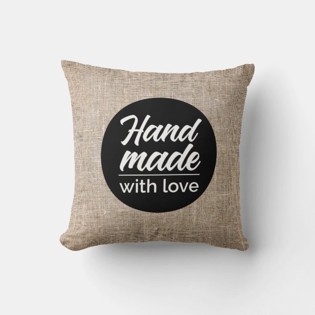 Hand made with love throw pillow (Front)