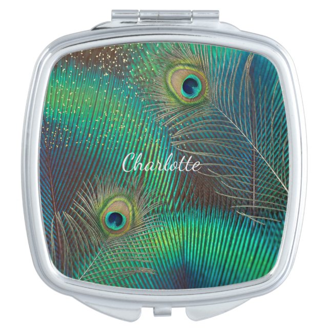 Hand Mirror - Peacock Feather - unusual gift  (Front)