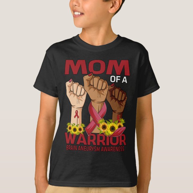 Hand Mom Of A Warrior Brain Aneurysm Awareness Sun T-Shirt (Front)