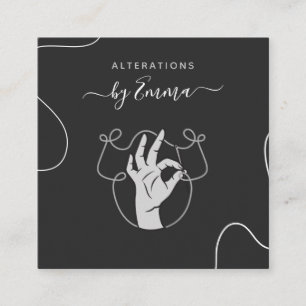 Hand Needle & Thread Logo Seamstress Tailor Gray  Square Business Card