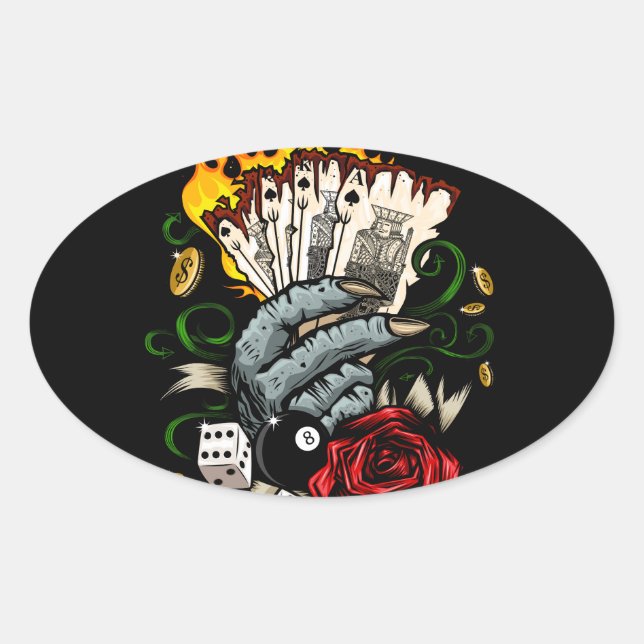Hand Of Cards Oval Sticker (Front)