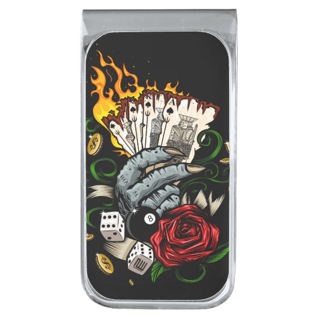 Hand Of Cards Silver Finish Money Clip (Front Vertical)