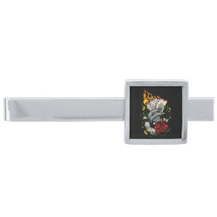 Hand Of Cards Silver Finish Tie Bar