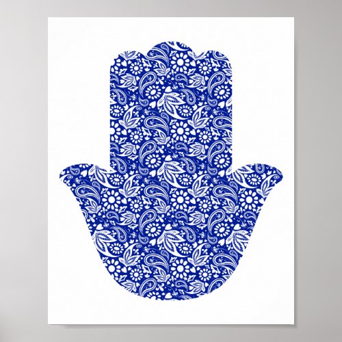 Hand of Hamsa Blue White Lucky Talisman Poster