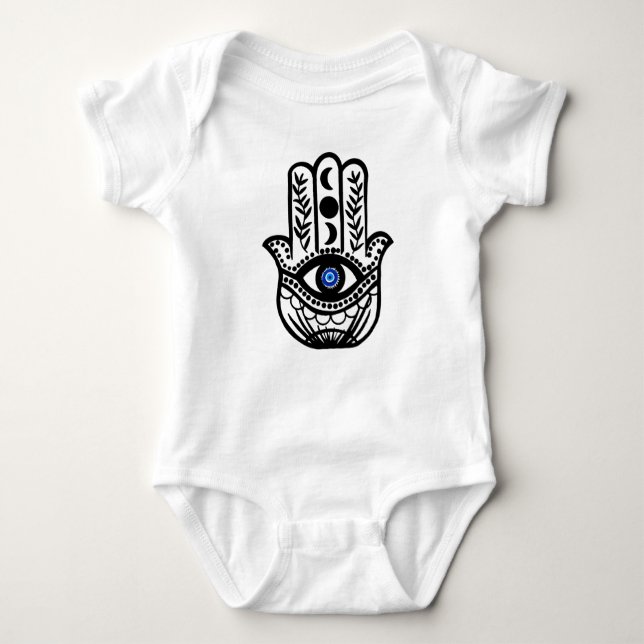 Hand of Hamsa Fatima Evil Eye Baby Bodysuit (Front)
